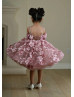 Dusty Pink Beaded Double Straps Lace Tulle Sweet Flower Girl Dress